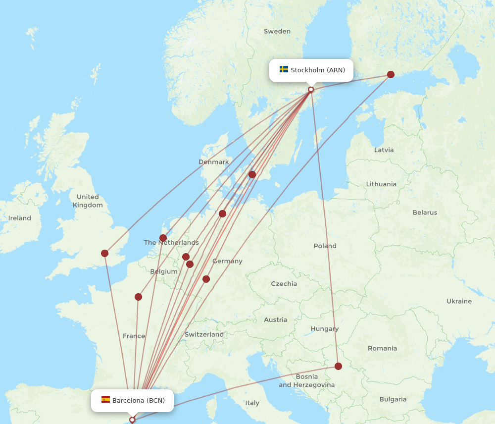 ARN to BCN flights and routes map