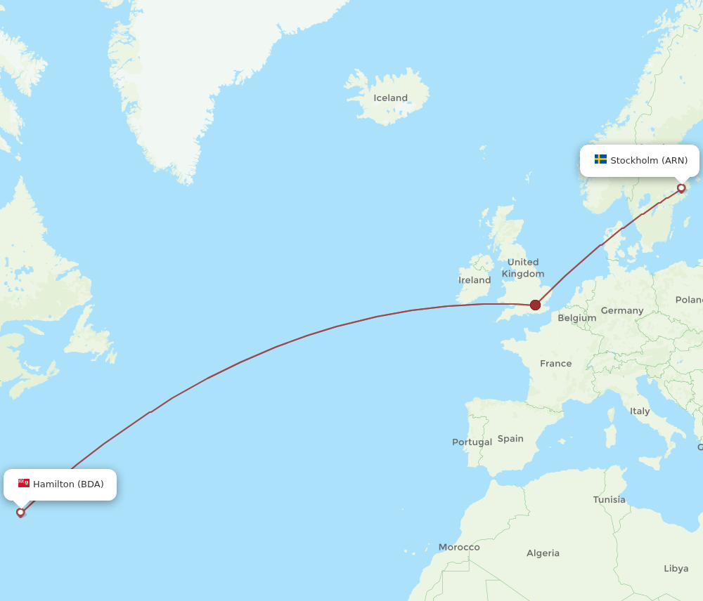 ARN to BDA flights and routes map