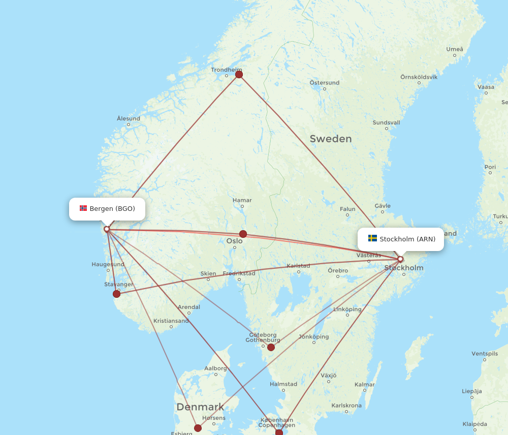 ARN to BGO flights and routes map