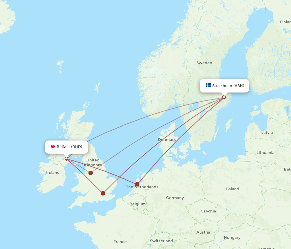 ARN to BHD flights and routes map
