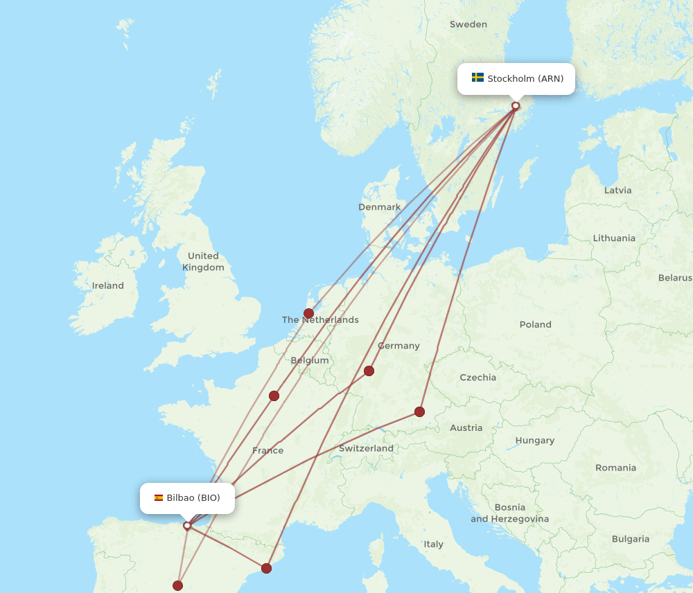 ARN to BIO flights and routes map