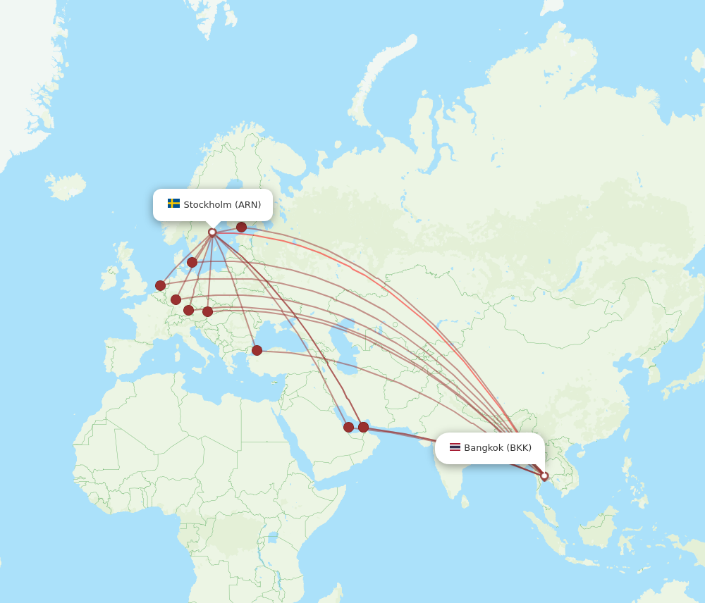 ARN to BKK flights and routes map