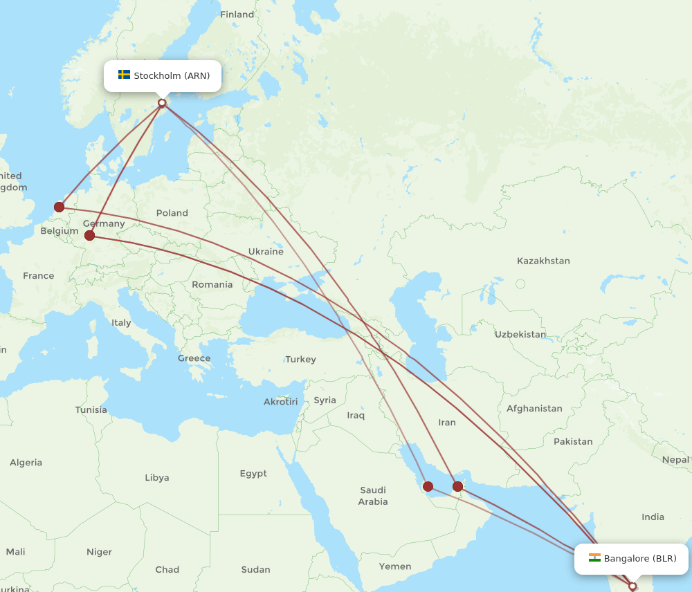 ARN-BLR flight routes
