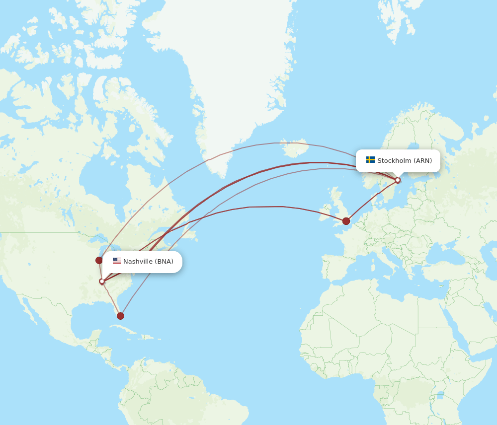 ARN-BNA flight routes