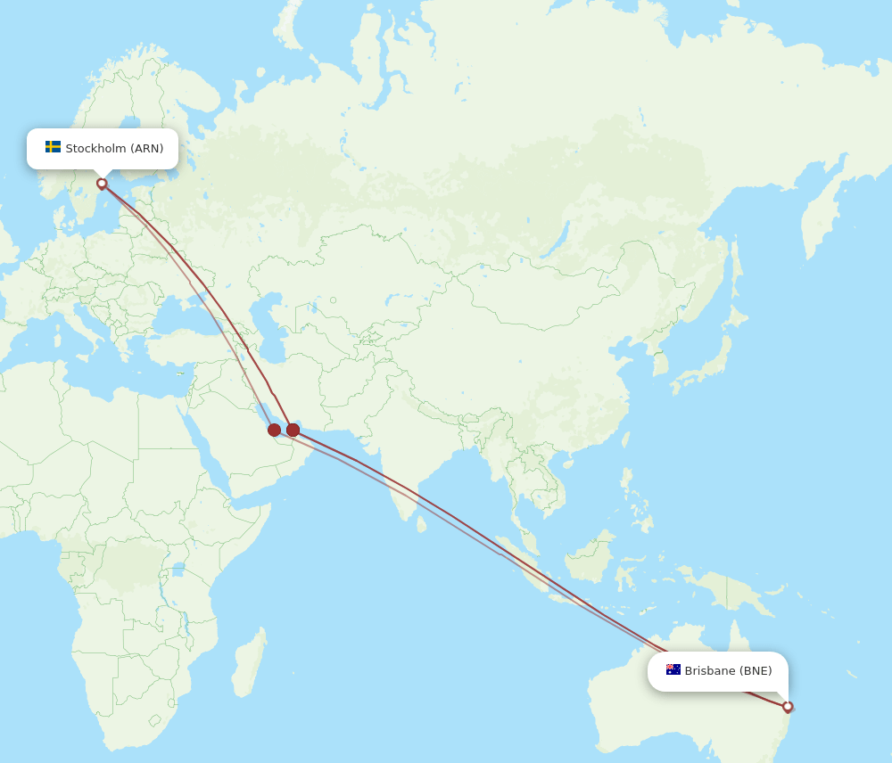 ARN to BNE flights and routes map