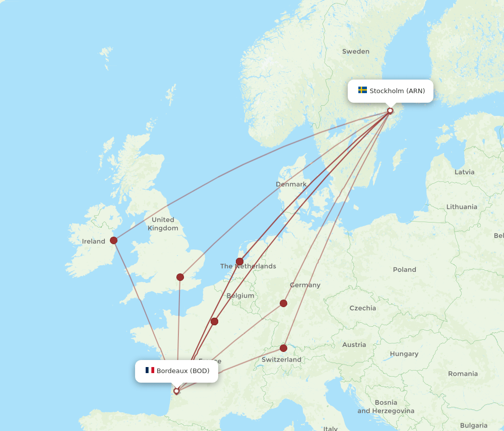 ARN-BOD flight routes
