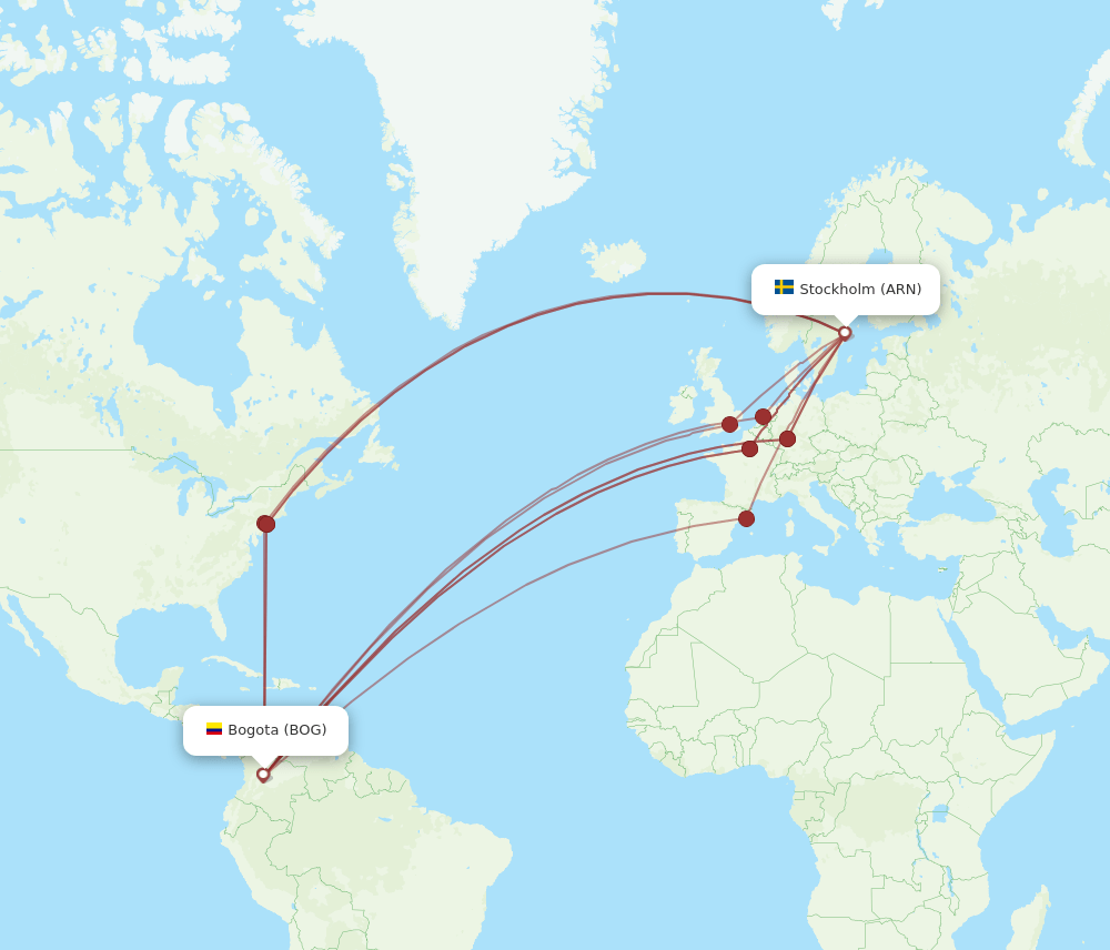 ARN-BOG flight routes
