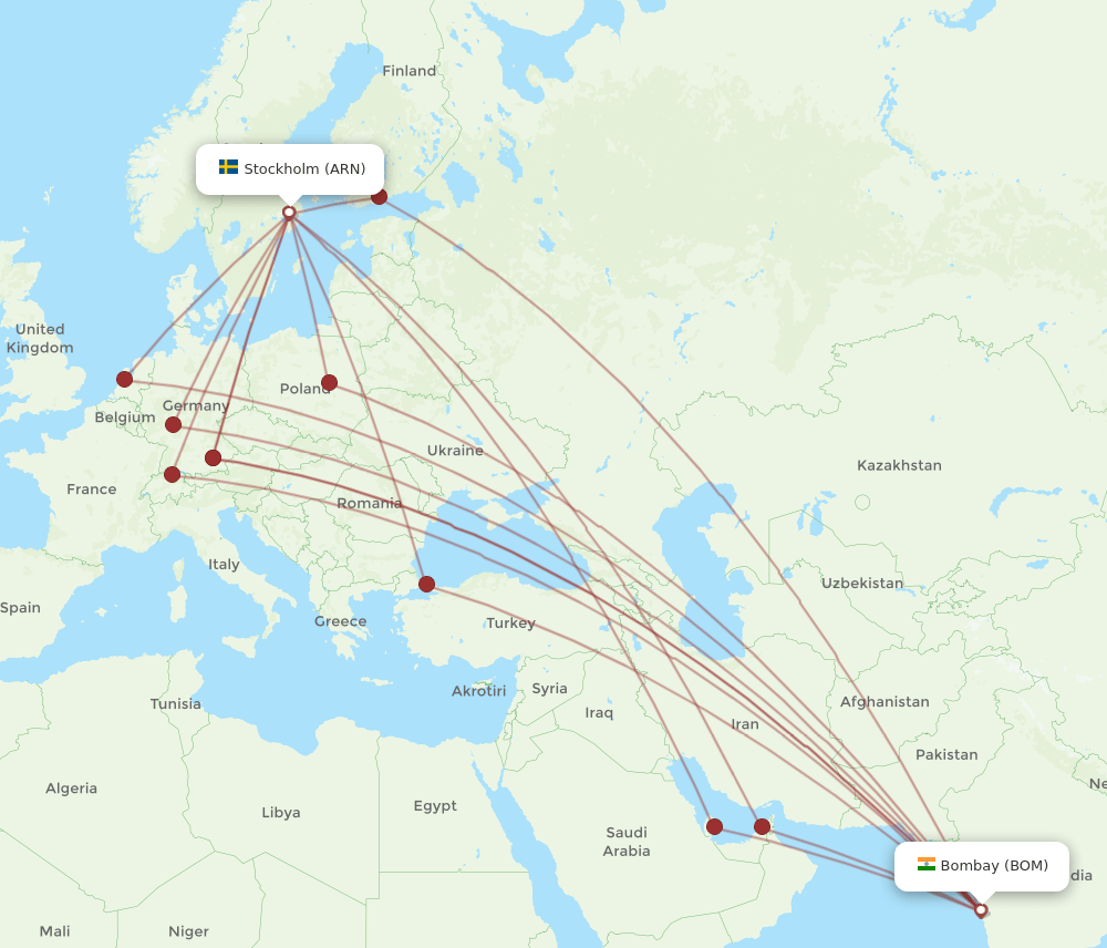 ARN to BOM flights and routes map