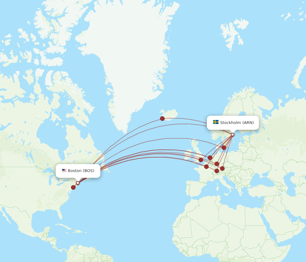 ARN to BOS flights and routes map
