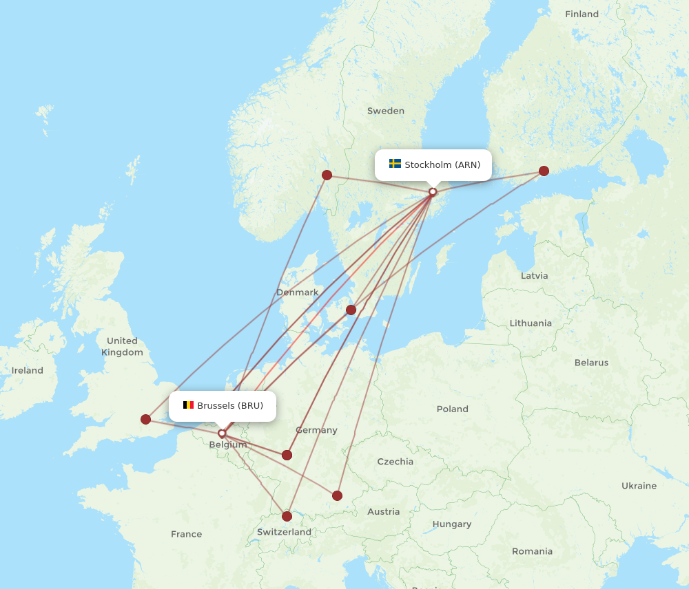 ARN to BRU flights and routes map