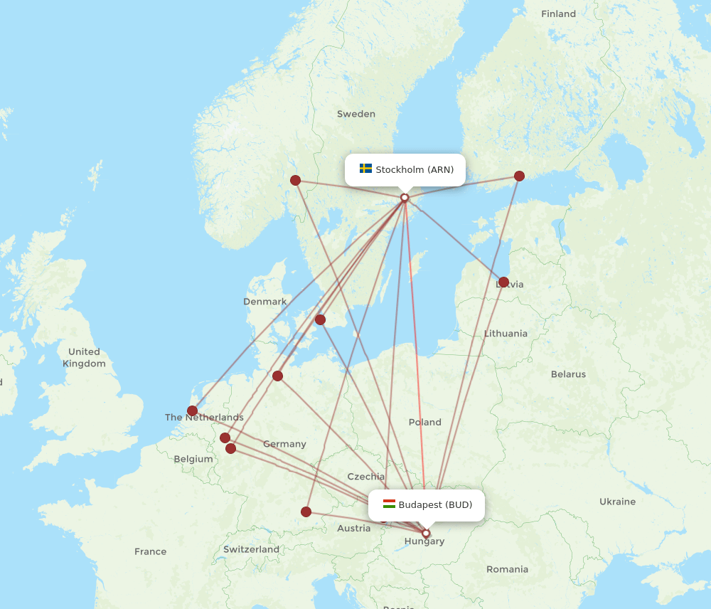 ARN to BUD flights and routes map