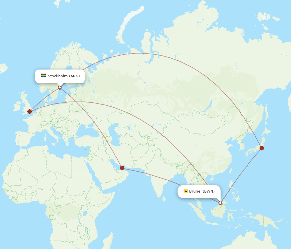 ARN to BWN flights and routes map