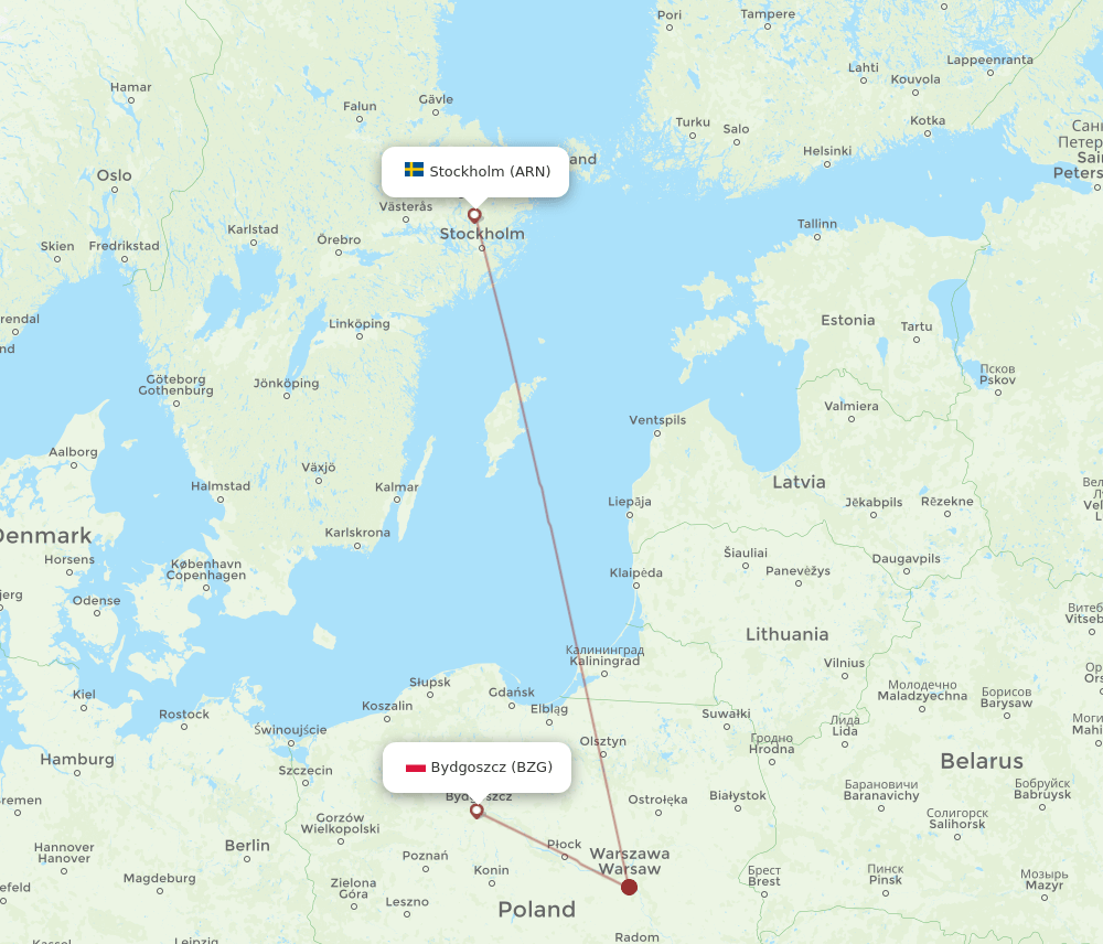 ARN to BZG flights and routes map