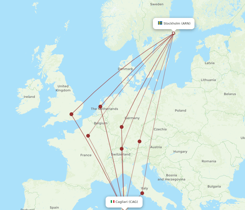 ARN-CAG flight routes