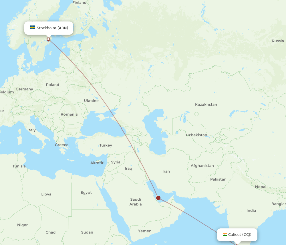 ARN to CCJ flights and routes map