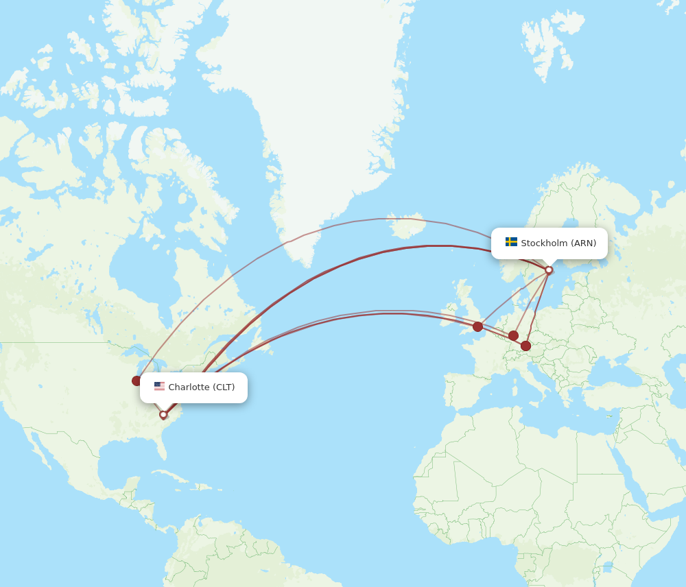ARN to CLT flights and routes map
