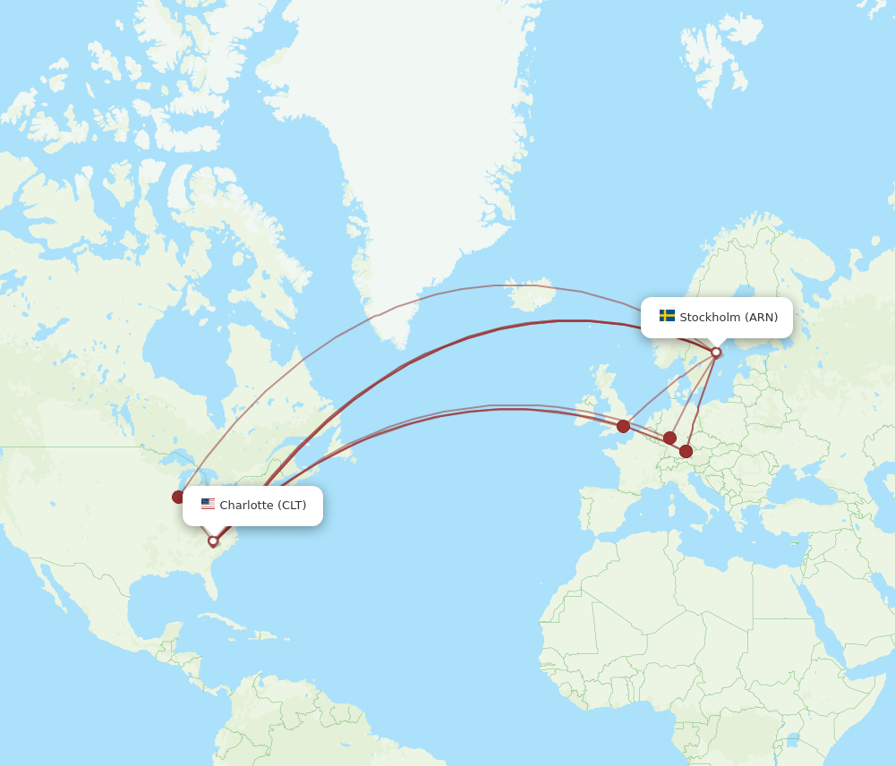 ARN-CLT flight routes