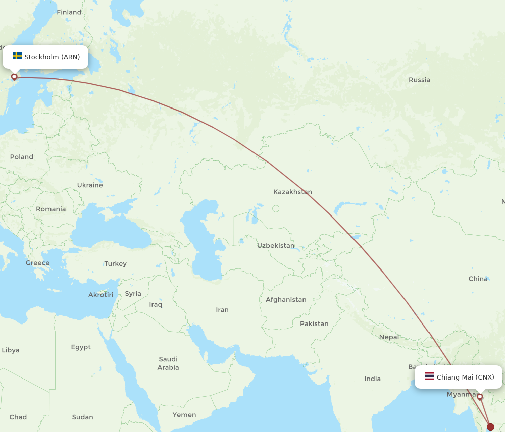 ARN to CNX flights and routes map
