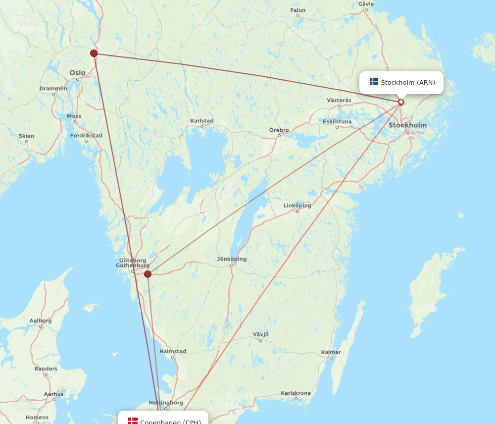 ARN to CPH flights and routes map