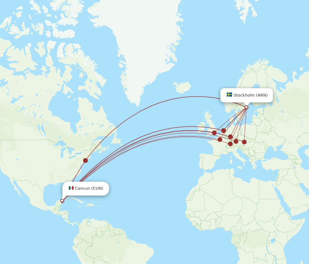 ARN-CUN flight routes