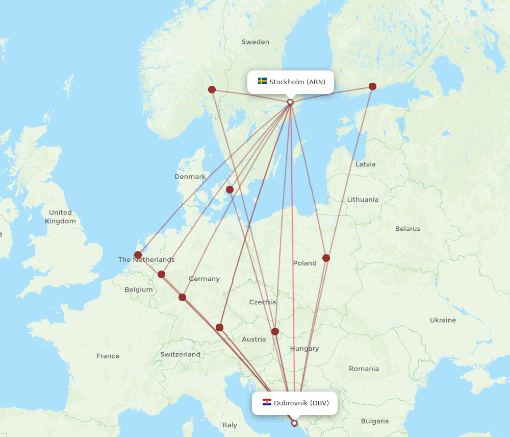 ARN to DBV flights and routes map