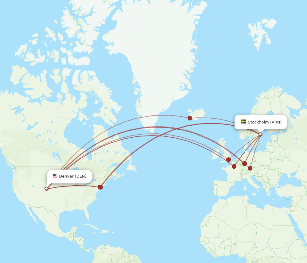 ARN to DEN flights and routes map