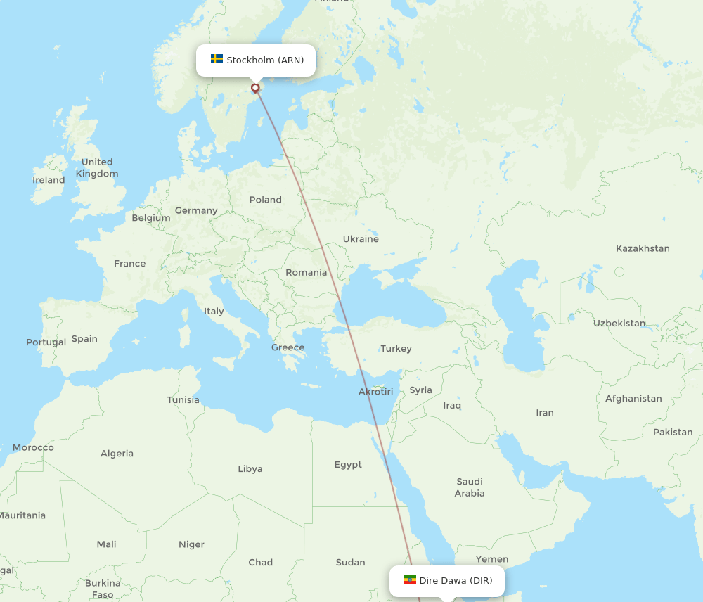 ARN-DIR flight routes