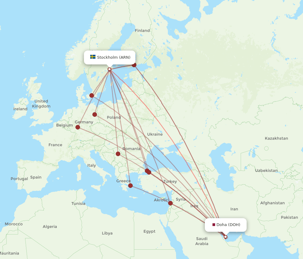 ARN-DOH flight routes