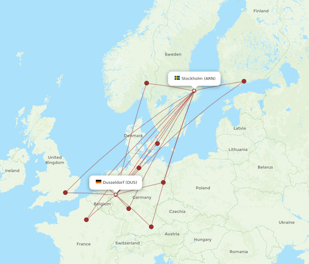ARN to DUS flights and routes map