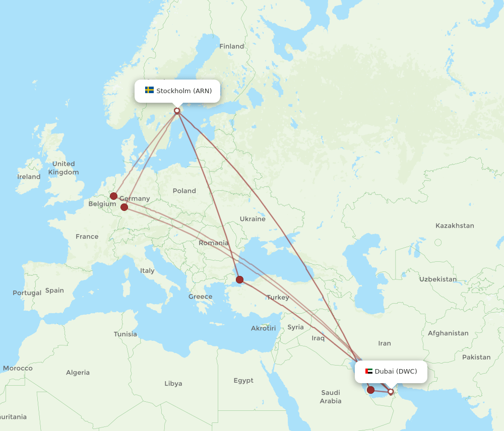 ARN-DWC flight routes