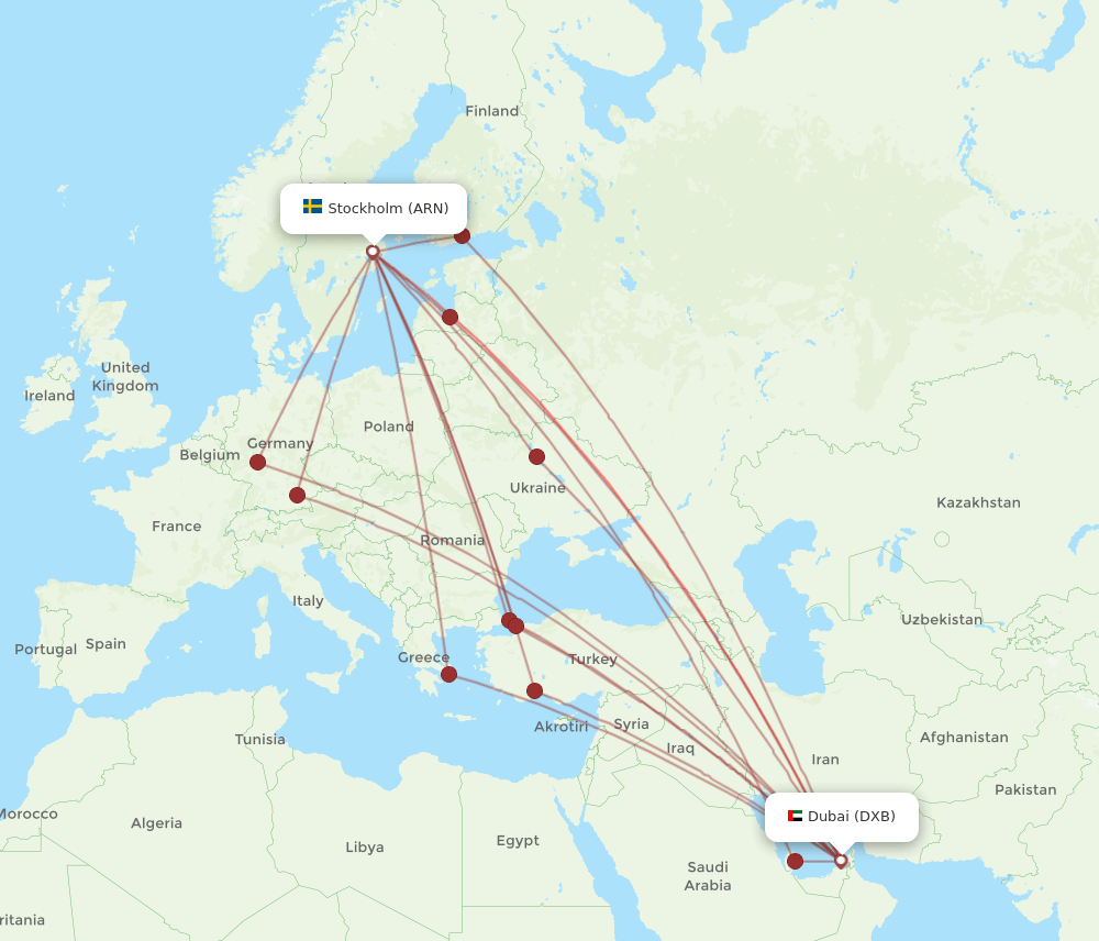 ARN-DXB flight routes