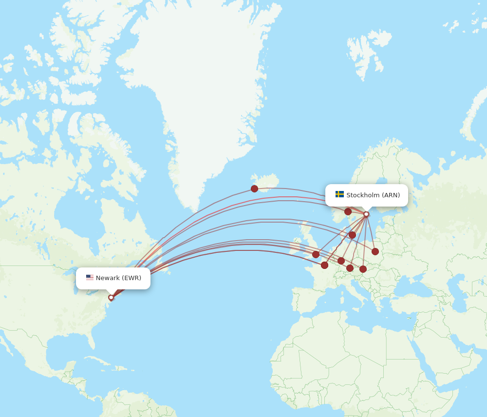 ARN to EWR flights and routes map