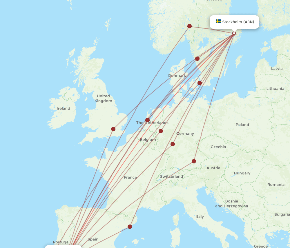 ARN to FAO flights and routes map