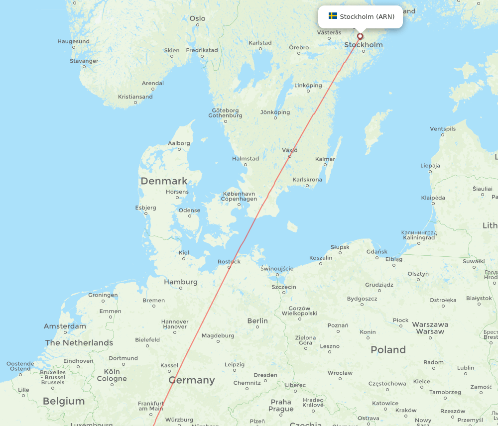 Stockholm - Karlsruhe/Baden-Baden route map and flight paths