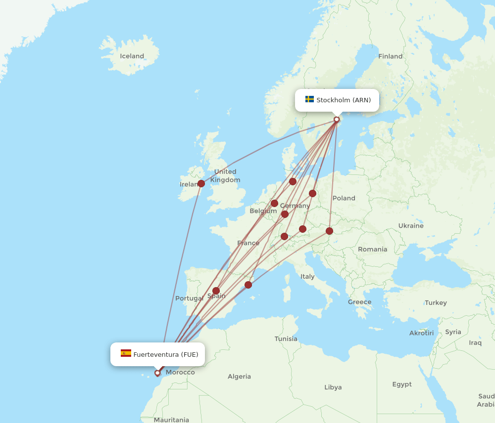 ARN-FUE flight routes