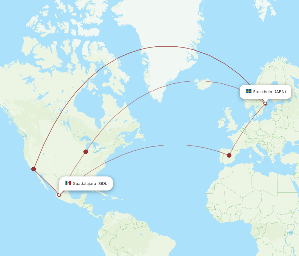 ARN-GDL flight routes