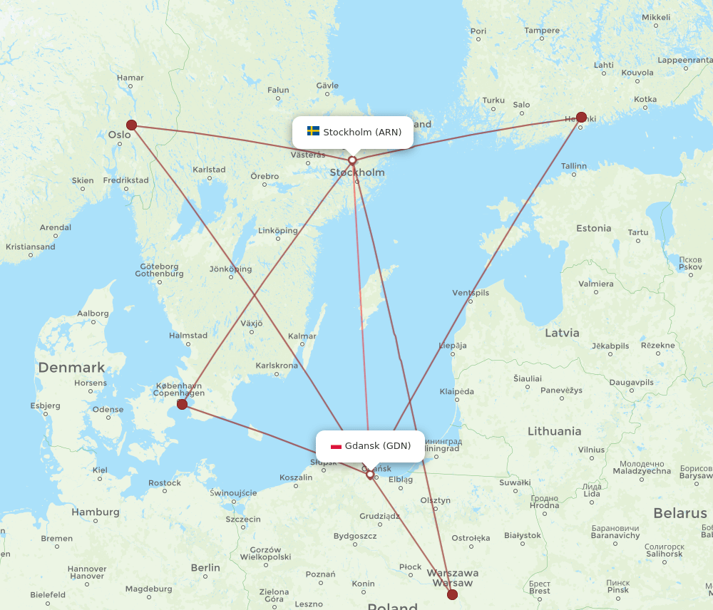 ARN to GDN flights and routes map