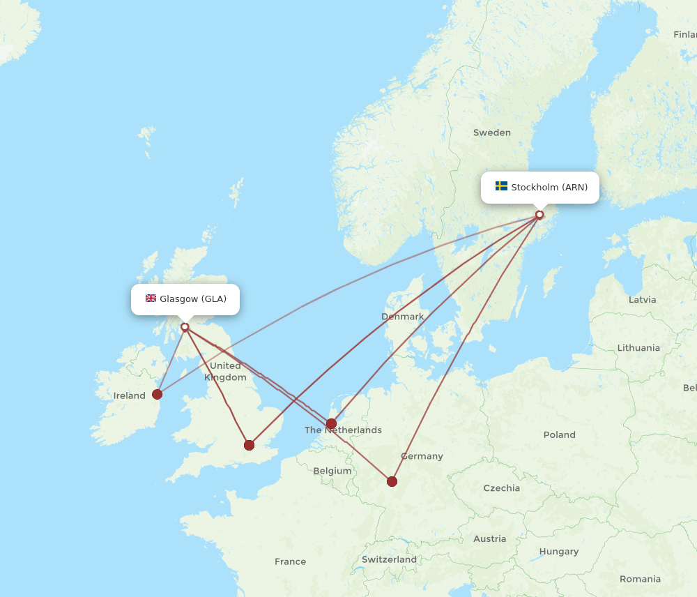 ARN to GLA flights and routes map
