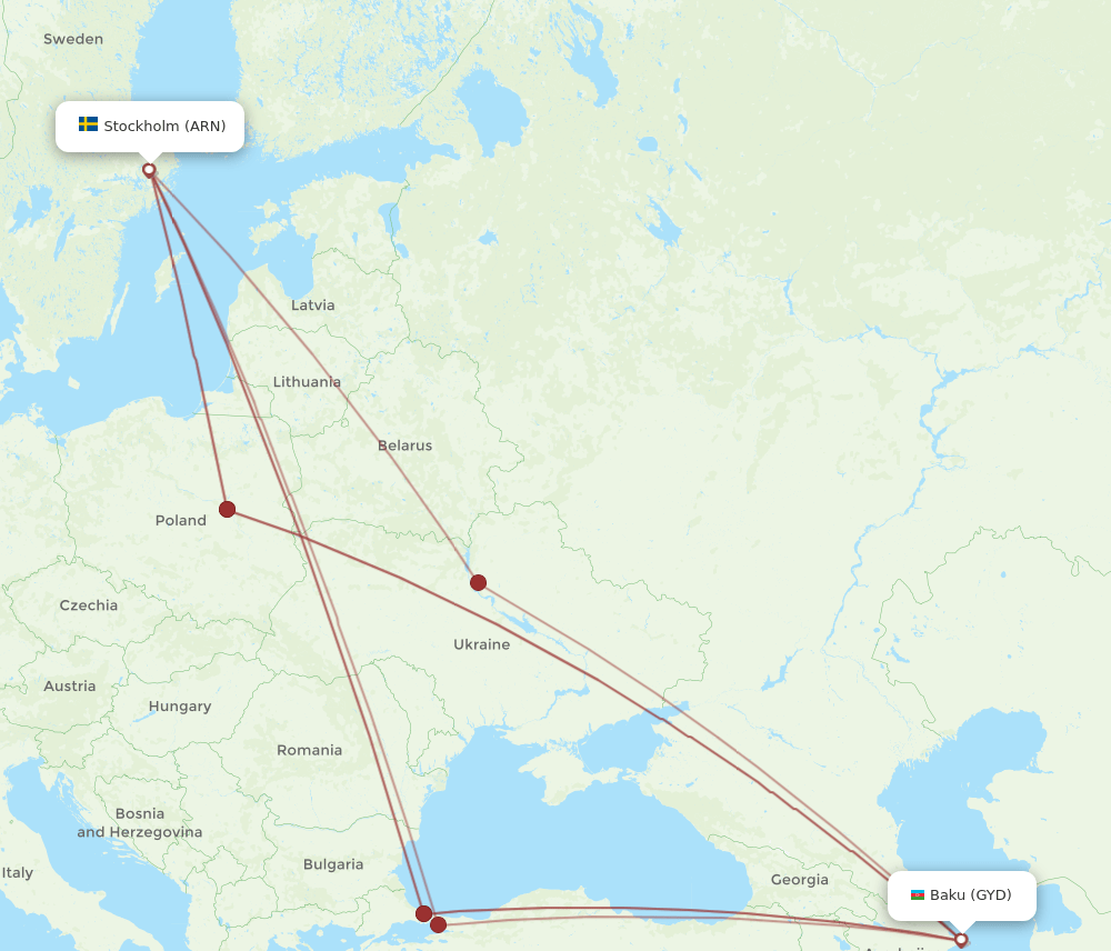 ARN-GYD flight routes