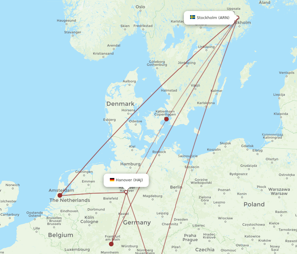 ARN to HAJ flights and routes map