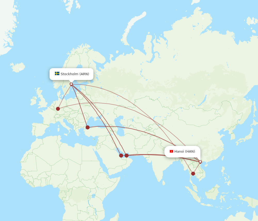 ARN to HAN flights and routes map