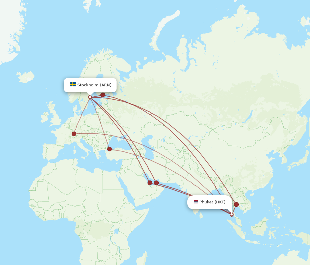 ARN to HKT flights and routes map