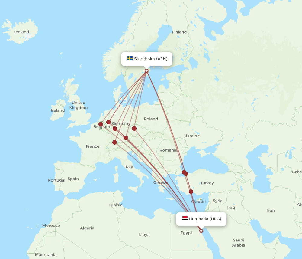 ARN-HRG flight routes