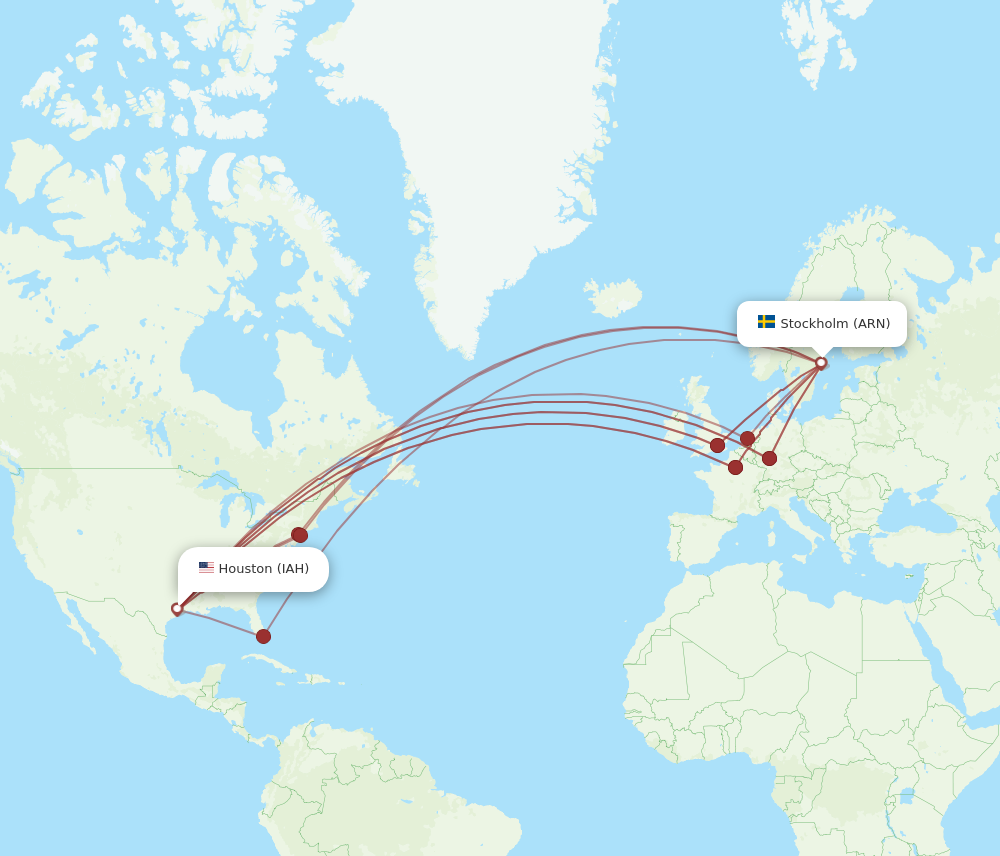ARN to IAH flights and routes map