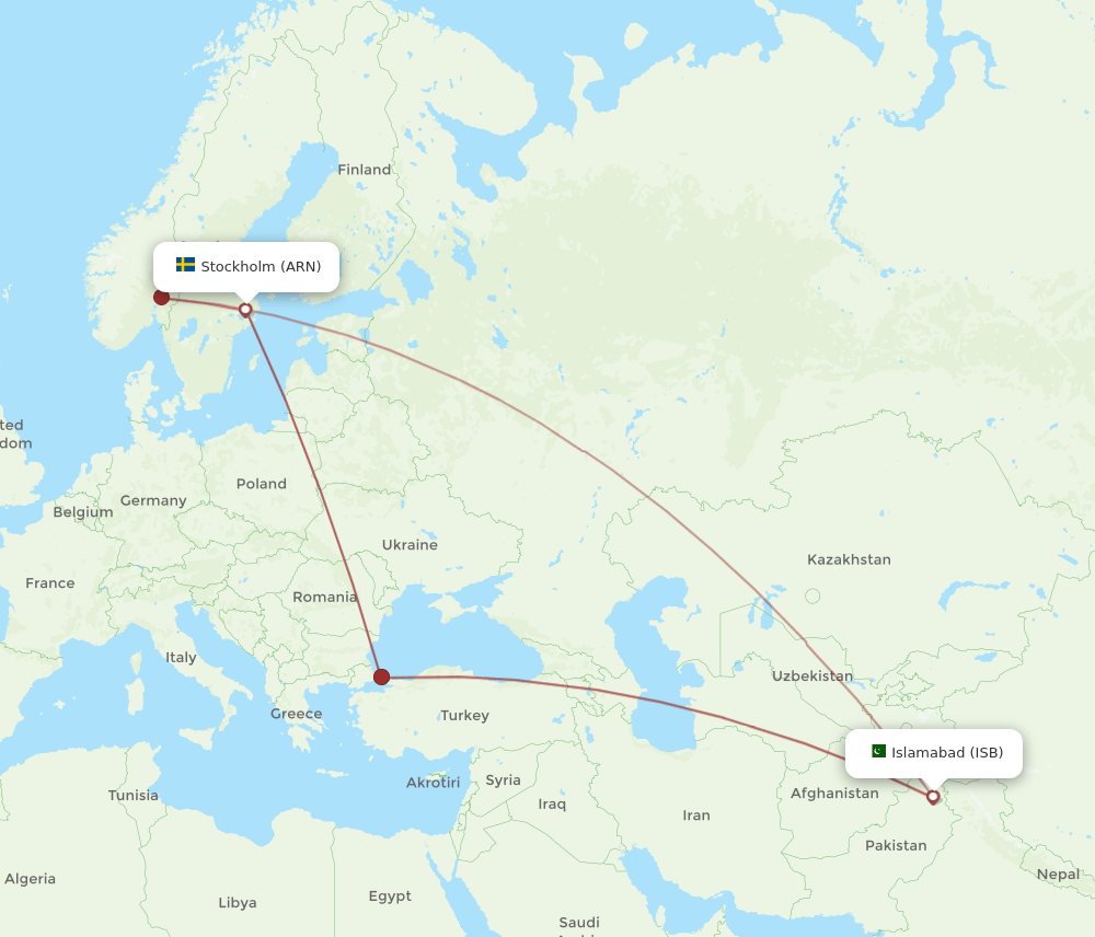 ARN-ISB flight routes