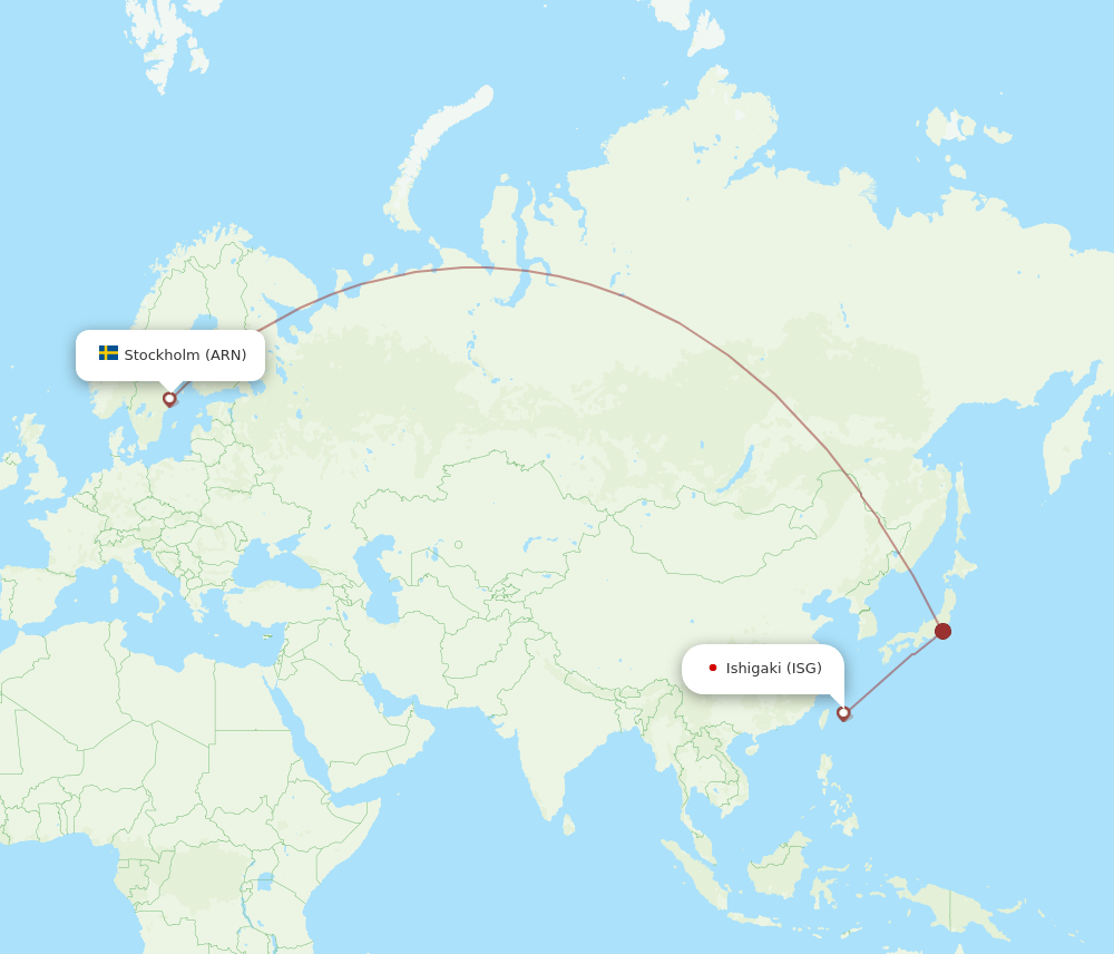 Ishigaki - Stockholm route map and flight paths