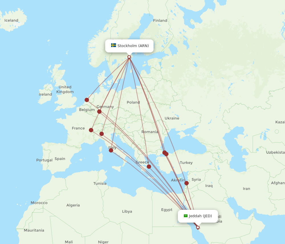 ARN to JED flights and routes map