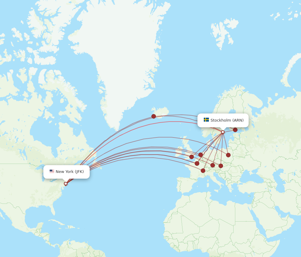 ARN to JFK flights and routes map