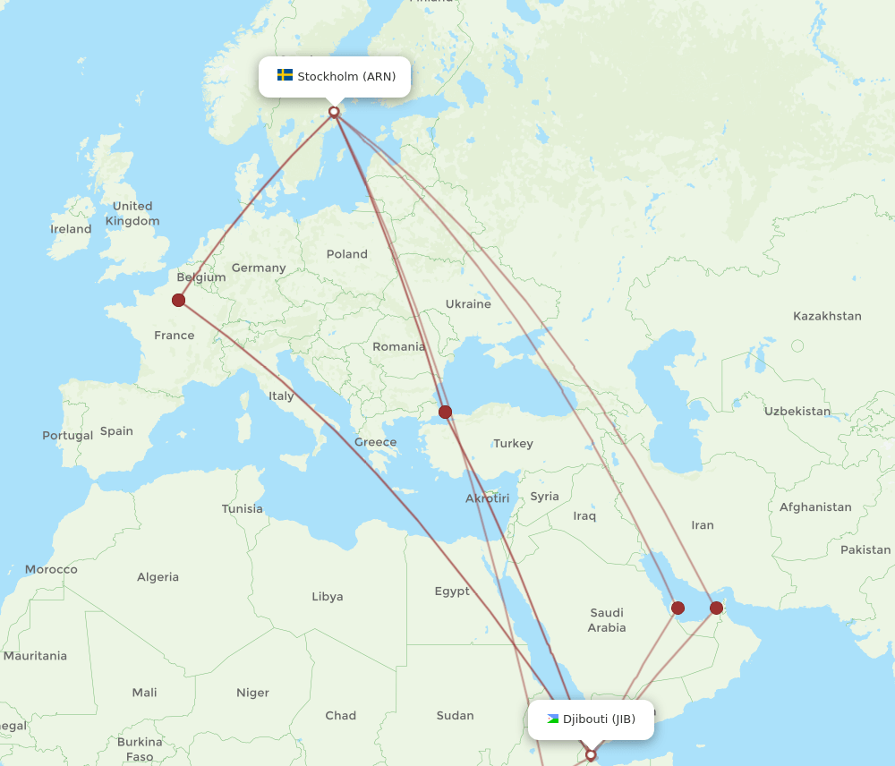ARN-JIB flight routes