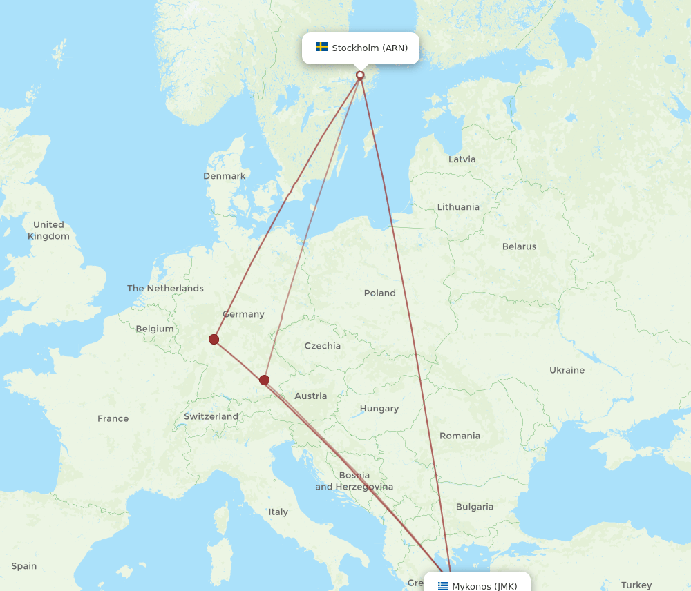 ARN-JMK flight routes